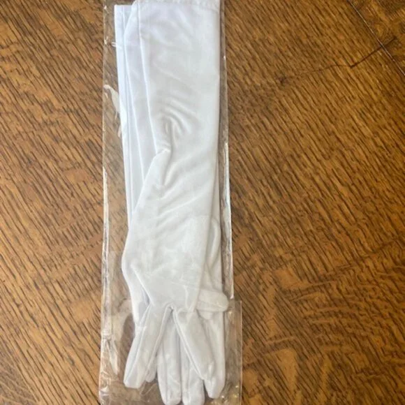 NWT White Satin Elbow Formal Gloves - Picture 6 of 6